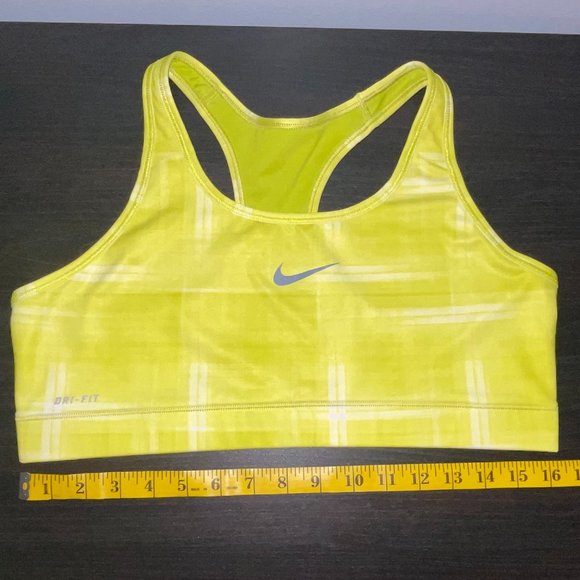 Nike Dri-Fit Sports Bra Green Yellow Plaid - Picture 1 of 2